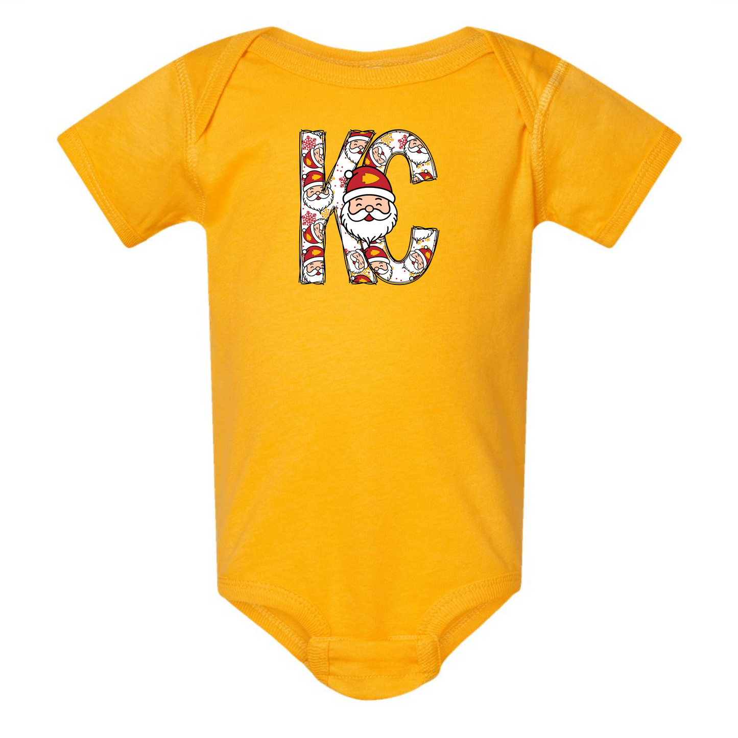 KC Santa print on Yellow- infant, toddler & youth sizes