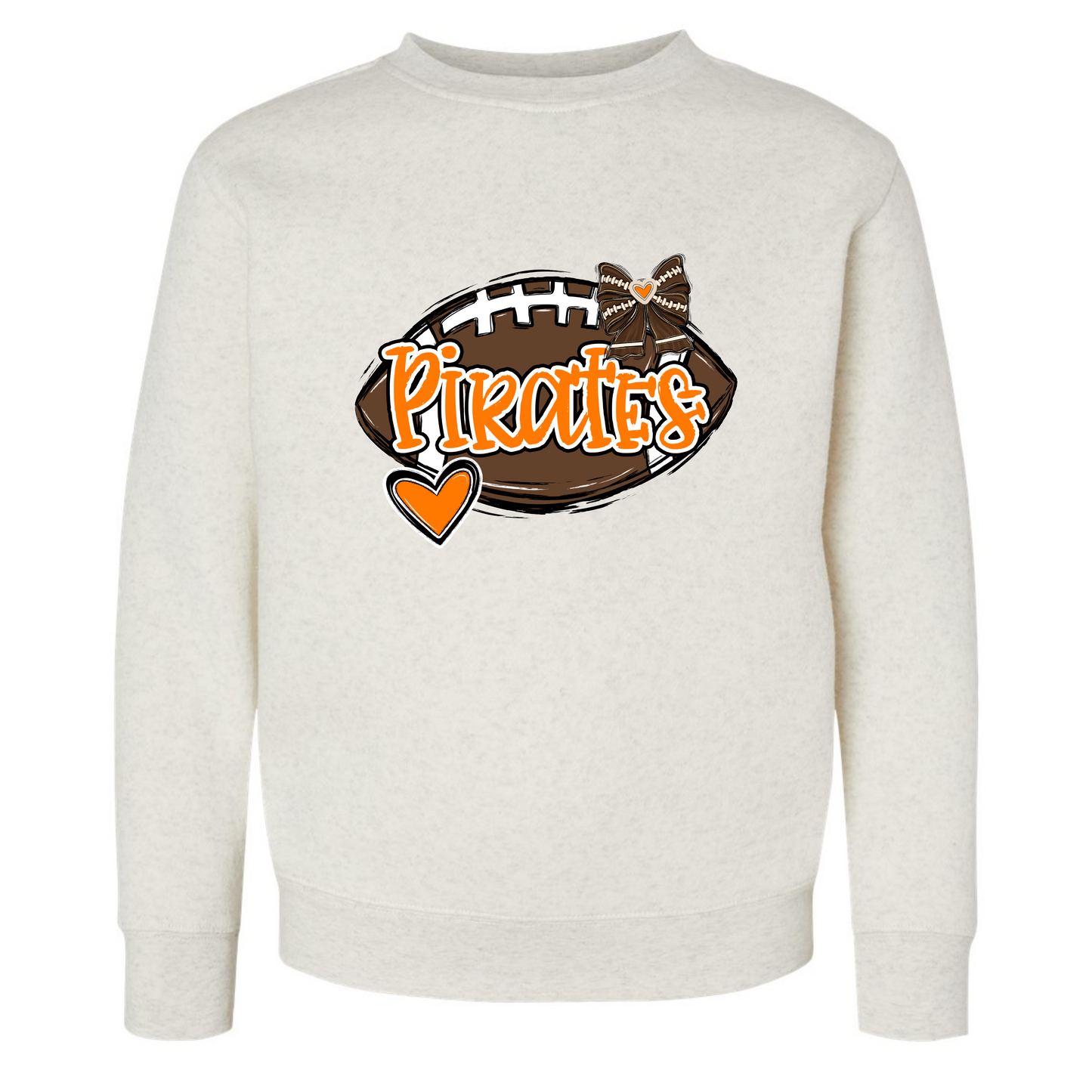 Pirates Football with bow & heart (Adults on sand color, Youth on natural heather- no youth small t-shirts at this time)