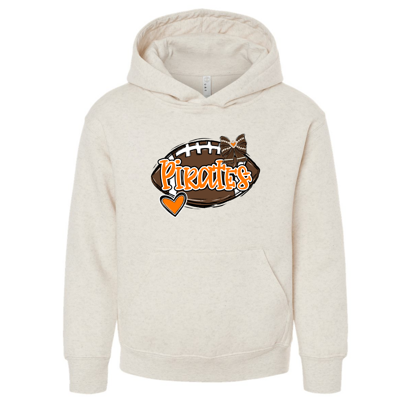 Pirates Football with bow & heart (Adults on sand color, Youth on natural heather- no youth small t-shirts at this time)