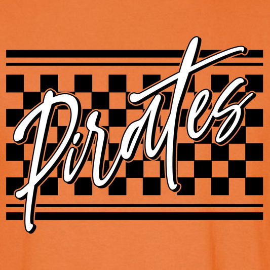 Pirates Checkered on Orange Comfort Colors t-shirt (Adult only for this style/color)