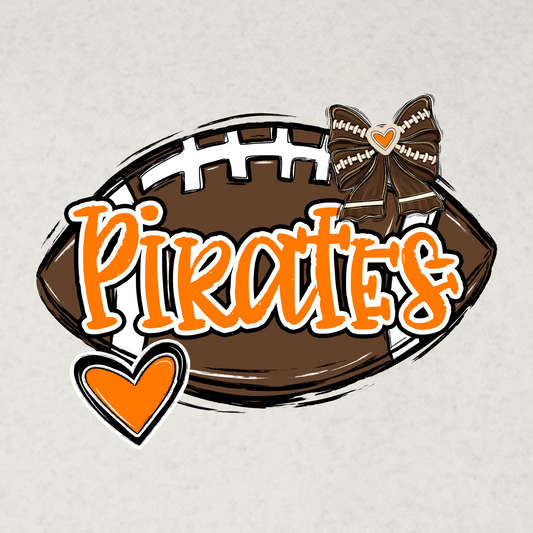 Pirates Football with bow & heart (Adults on sand color, Youth on natural heather- no youth small t-shirts at this time)