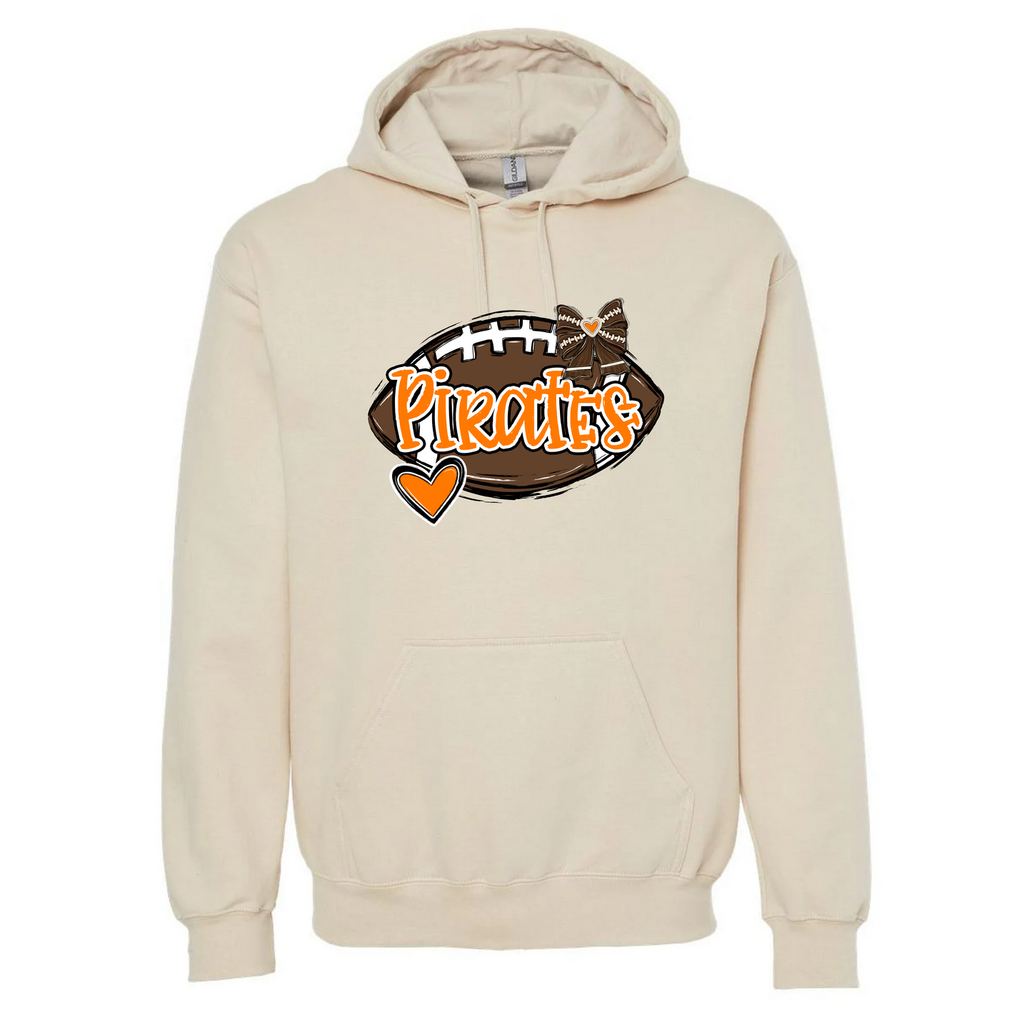 Pirates Football with bow & heart (Adults on sand color, Youth on natural heather- no youth small t-shirts at this time)