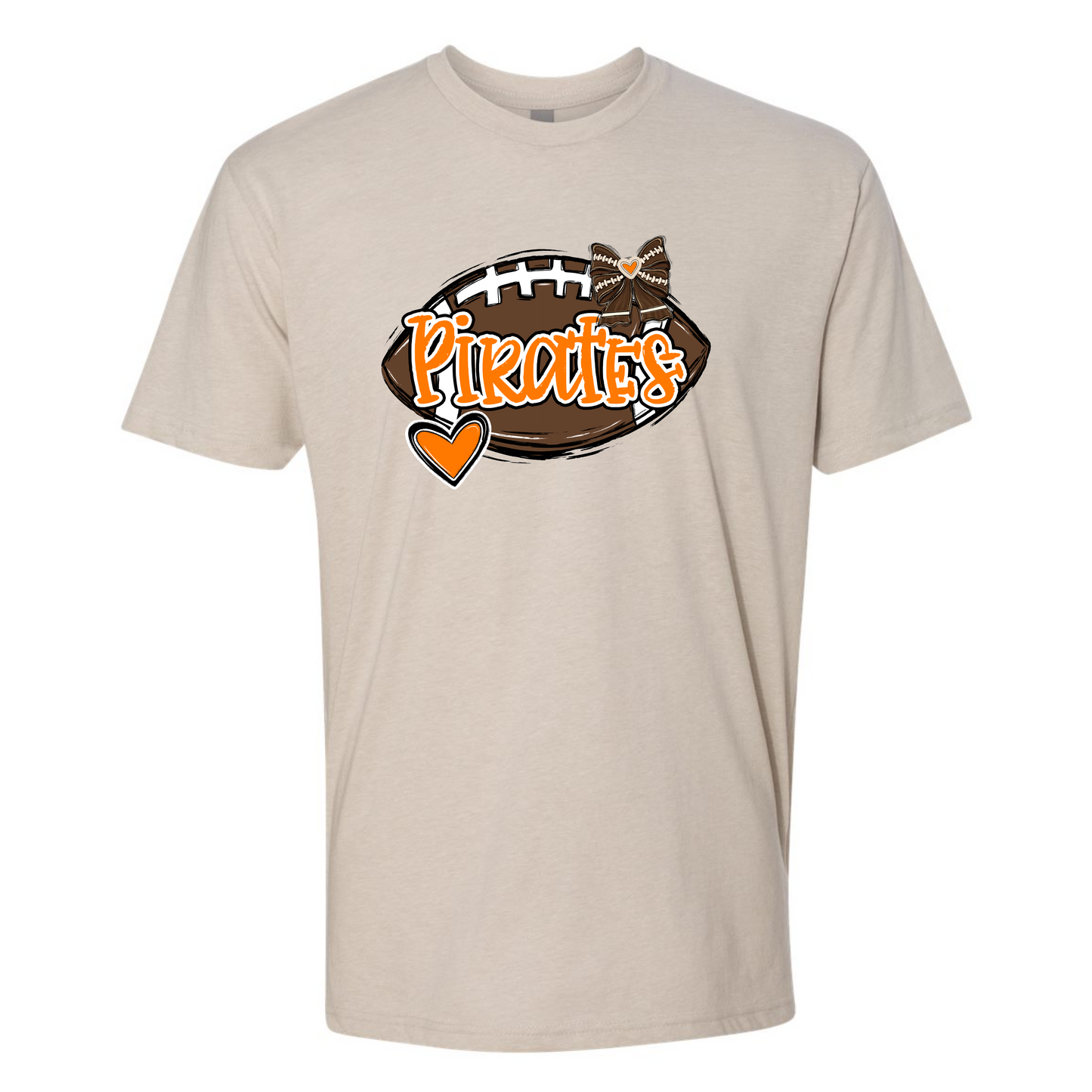 Pirates Football with bow & heart (Adults on sand color, Youth on natural heather- no youth small t-shirts at this time)