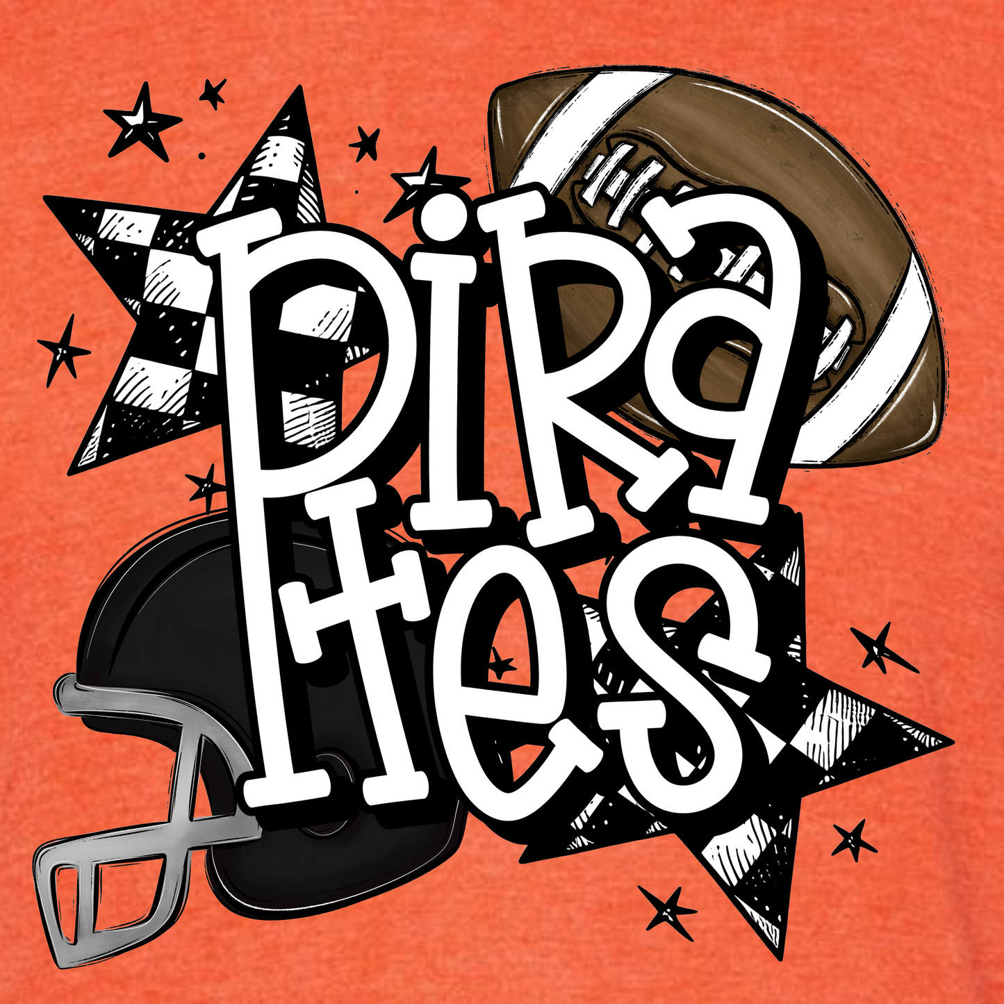 Pirates- football, helmet, checkered on heather orange- T-shirt only